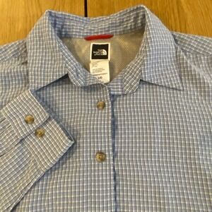 The North Face womens plaid blue button down large breathable gorp preppy Shirt